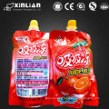 laminated plastic stand up juice packaging pouch with corner spout